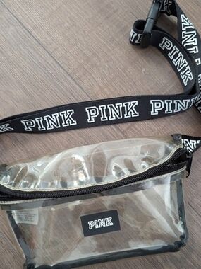 PINK Victoria's Secret Clear Crossbody Bag with Black Trim and Logo Strap